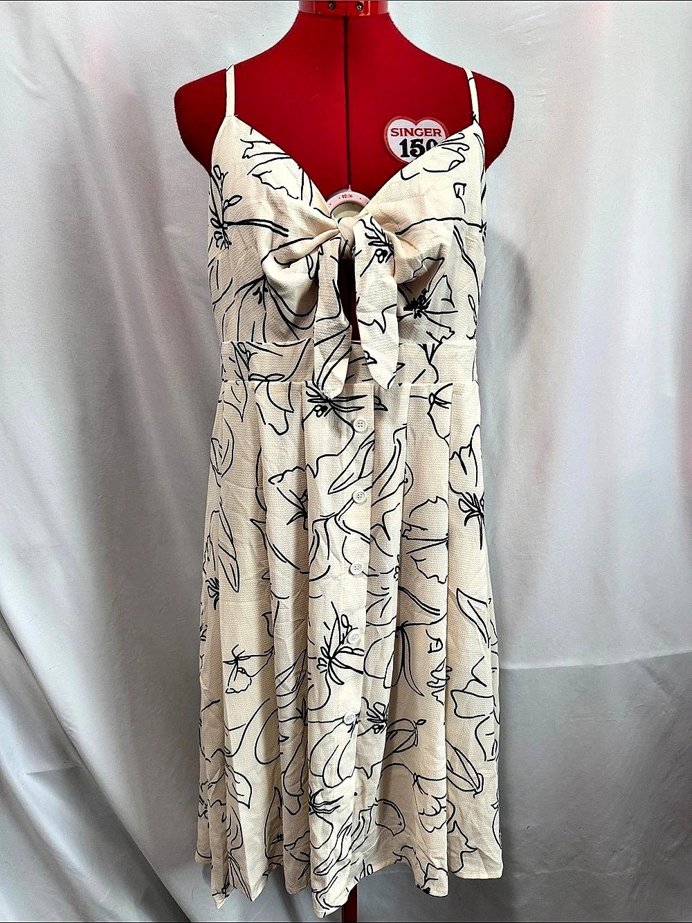 Floral Mini Dress in Cream & Black Size Large NWT